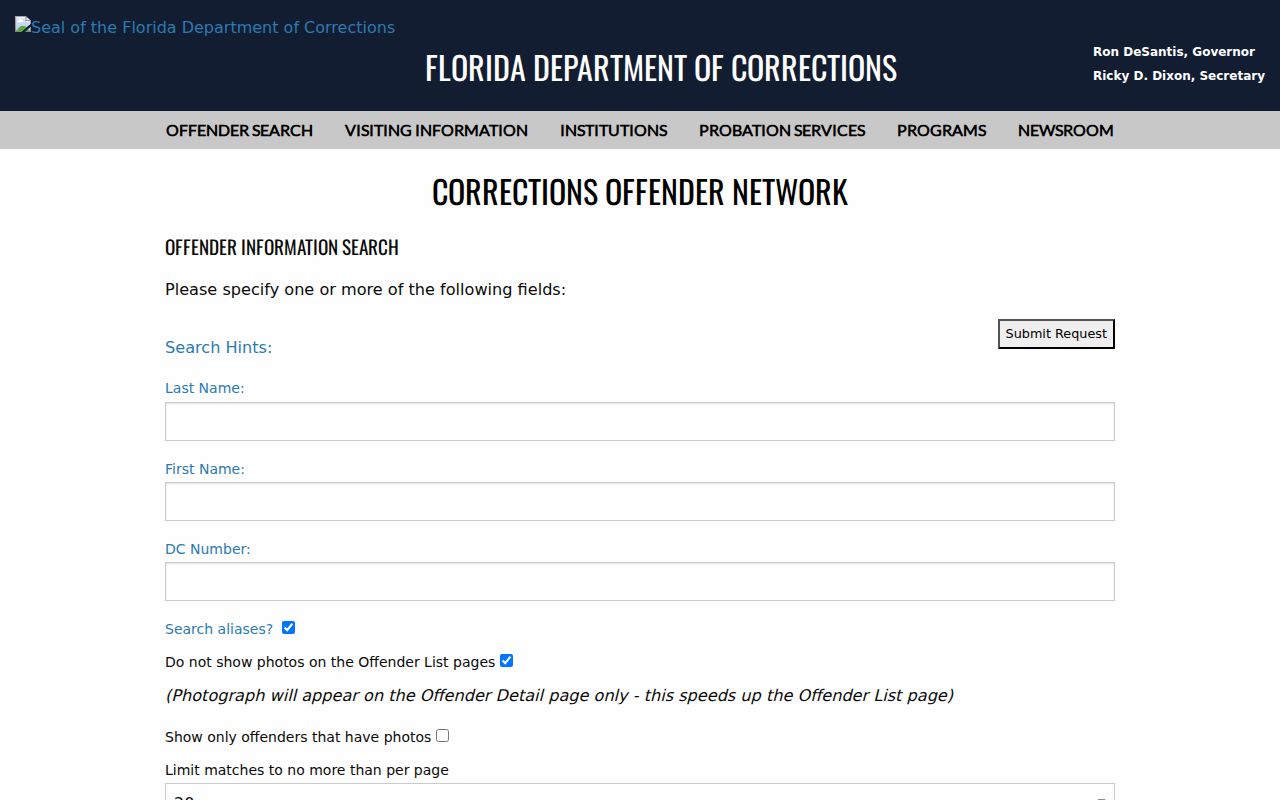 Santa Rosa County criminal history FDC offender search