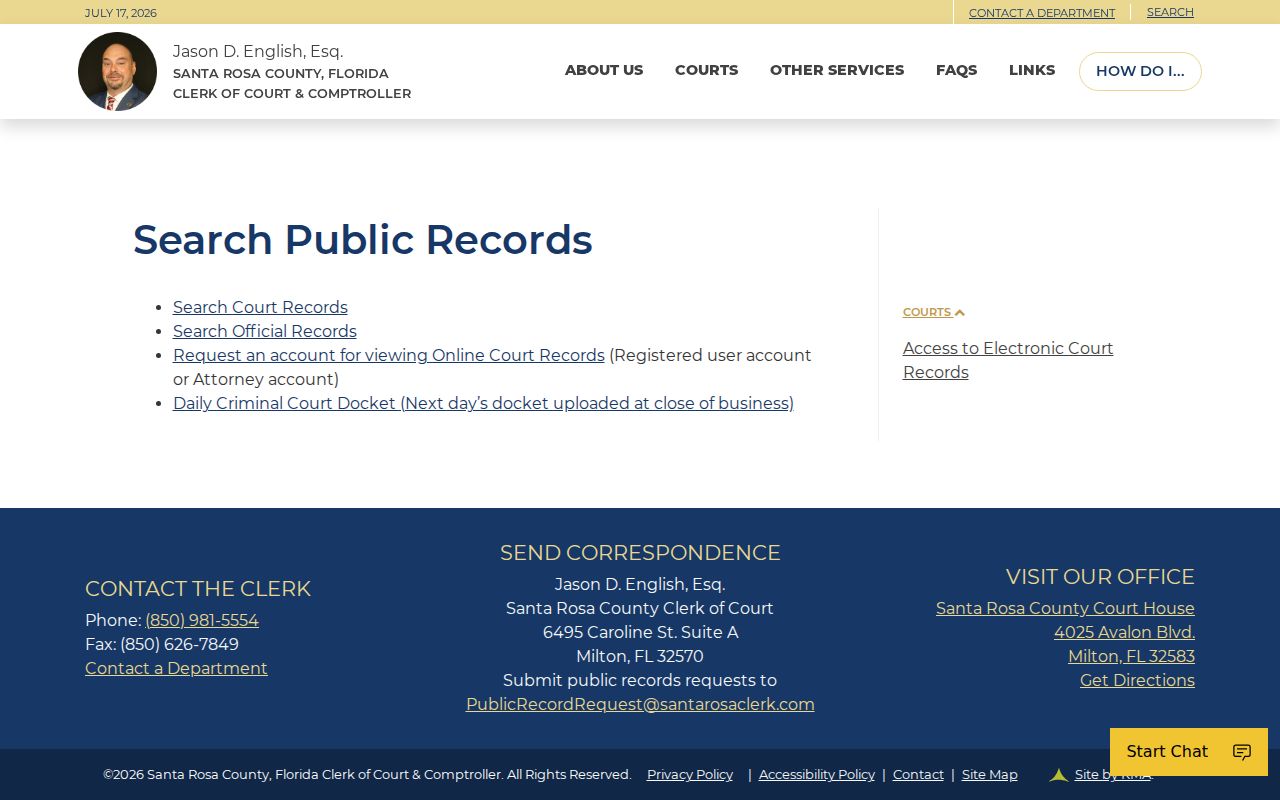 Santa Rosa County criminal history Clerk records gateway