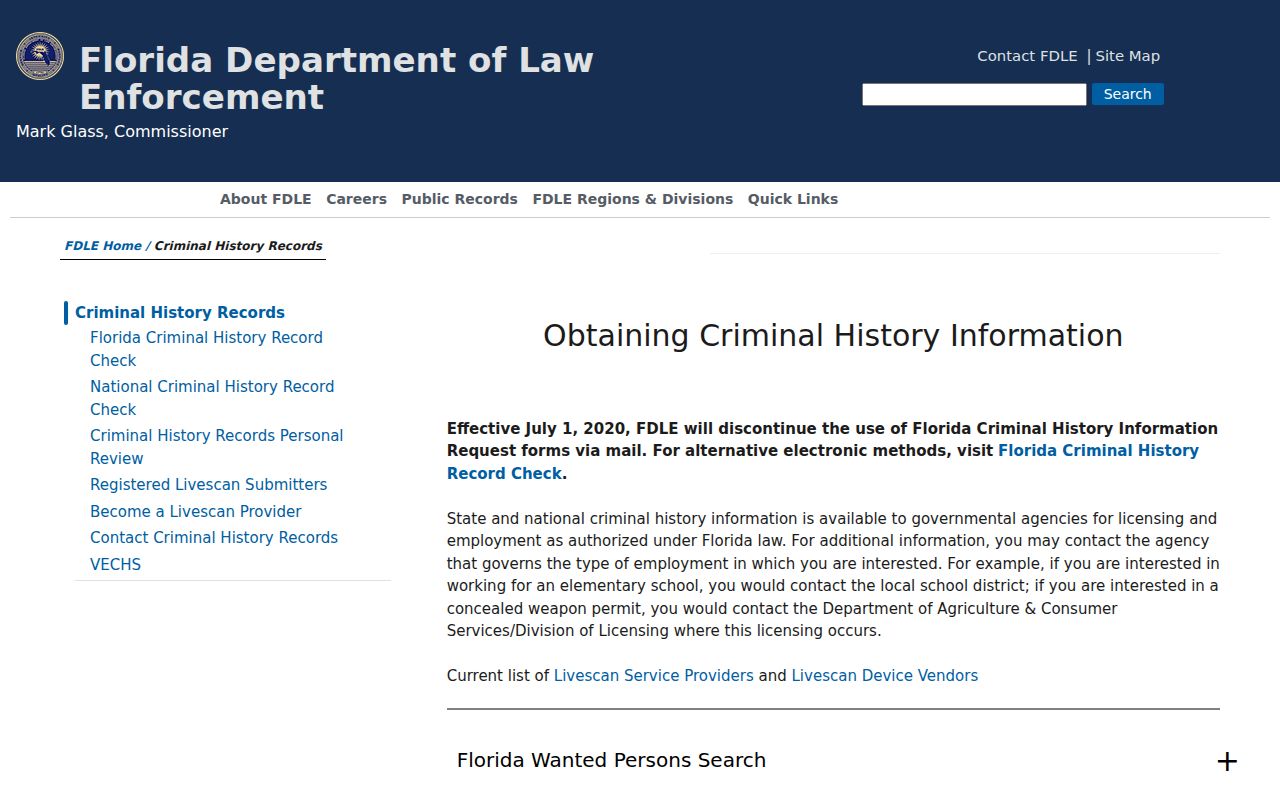 Santa Rosa County criminal history FDLE records hub