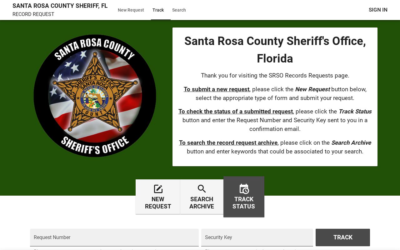 Santa Rosa County arrest record JustFOIA request portal