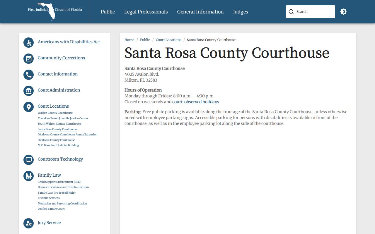 Santa Rosa County criminal court courthouse information